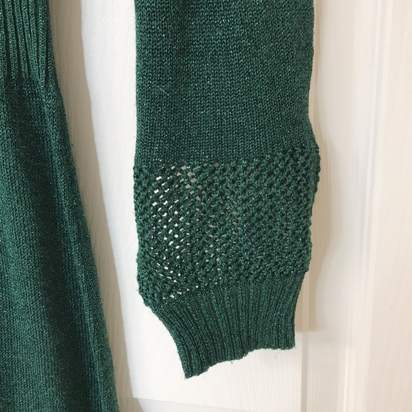 Vintage Wenjilli Metallic Knit Long Sleeve Maxi Dress Turtle Neck; Mesh V @ Neck - Picture 6 of 16